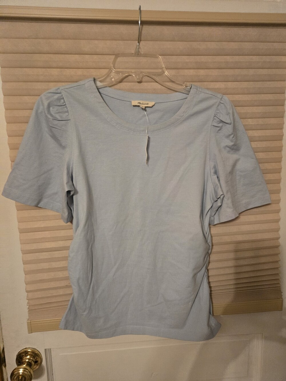 Madewell Light Blue Women's Puff Sleeve Crewneck Top